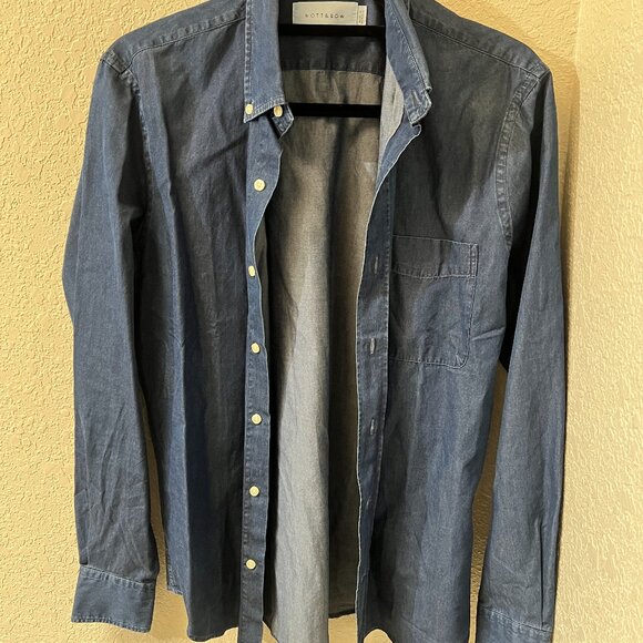 EUC Mott & Bow Denim Long-Sleeve Button Down Dress Shirt Casual Small S Banana - Picture 1 of 3